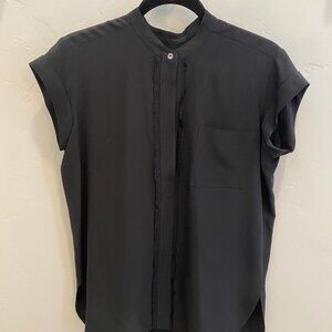 Vince silk tunic, cap-sleeve, black, small